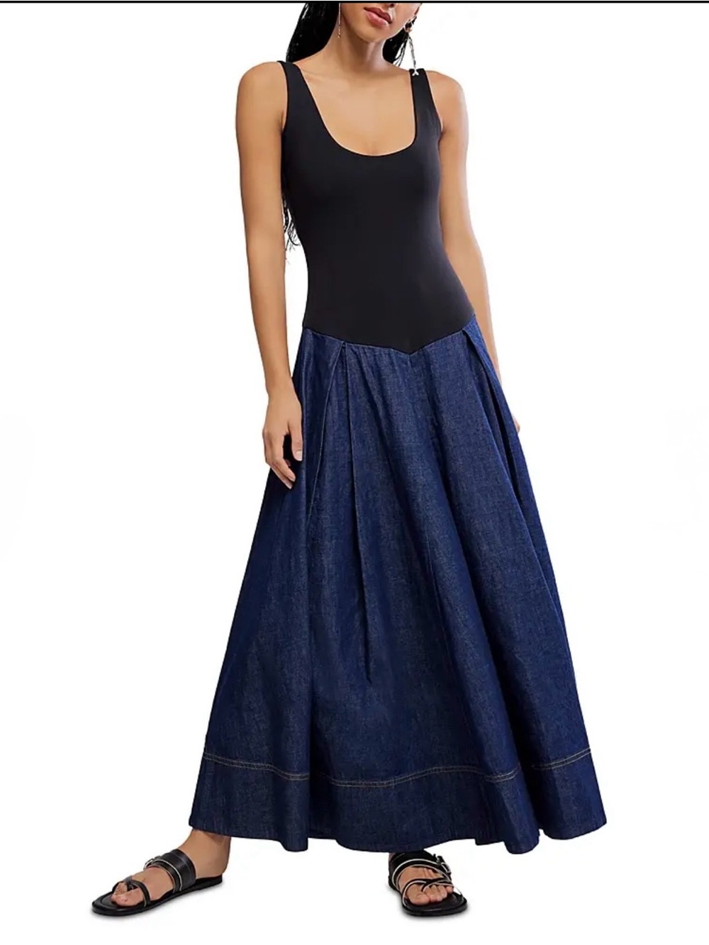 Free People Elio Scoop Neck Denim Maxi Dress